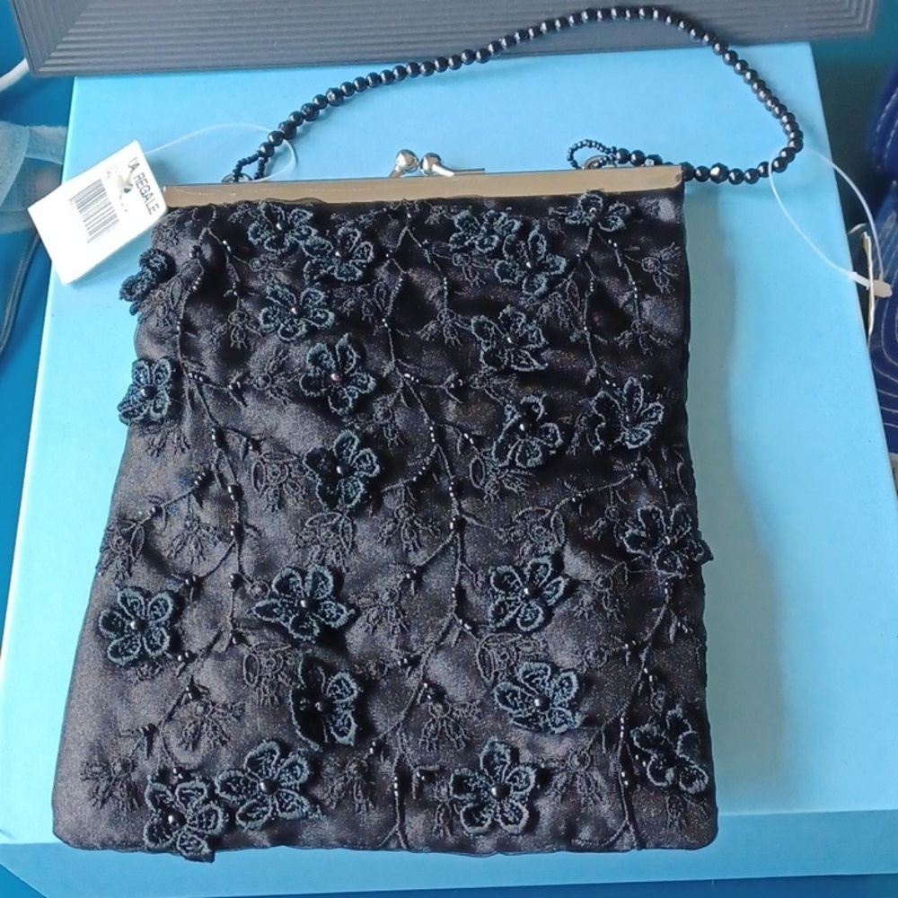 Vintage La Regale Black Beaded Bag, NWT, 8"x6"